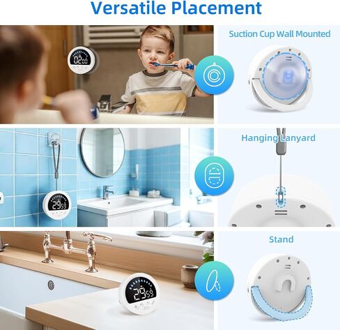 NOKLEAD Waterproof Shower Countdown Timer: Large LED Display, ADHD Tool for Kids Adults, 4 Volume, Battery Powered Digital Count-up Stopwatch for Bathroom Toilet Classroom Kitchen Cook (White) in Saudi Arabia