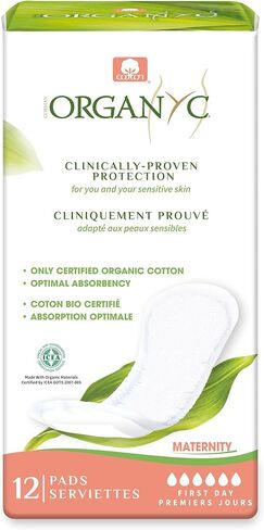 Organyc Hospital Postpartum Pads, 100% Certified Organic Cotton Pads for Women, Large Pads for First Days After Delivery, 12 Counts in Kuwait