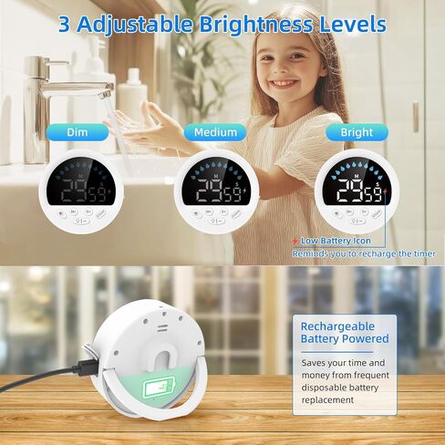 NOKLEAD Waterproof Shower Countdown Timer: Large LED Display, ADHD Tool for Kids Adults, 4 Volume, Battery Powered Digital Count-up Stopwatch for Bathroom Toilet Classroom Kitchen Cook (White) in Saudi Arabia