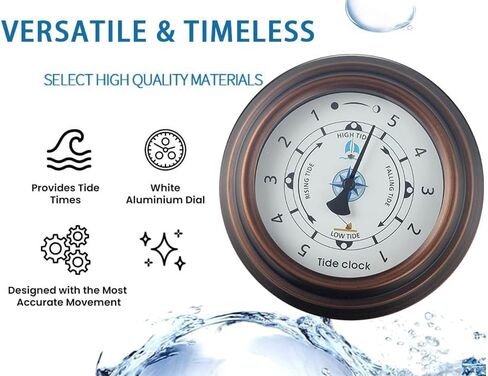 Vintage Metal Cased Tidal Clock Nautical 8 inch 200mm Wall Hanging Boat Using High Tide Low Tide for Weather Station, Wall Decor, Boat Accessories (Home/Ocean/Beach) in Kuwait
