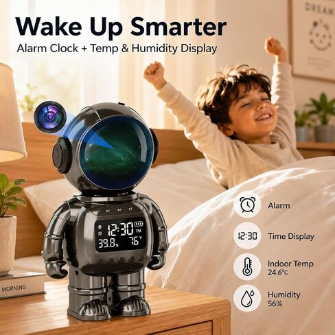 DYPCO Smart Clock Camera WiFi Indoor Security Camera with Temperature Humidity Display, 2K Robot Desk Camera with Night Vision, Motion Detection, Two-Way Audio, Baby Monitoring for Home Office in Saudi Arabia