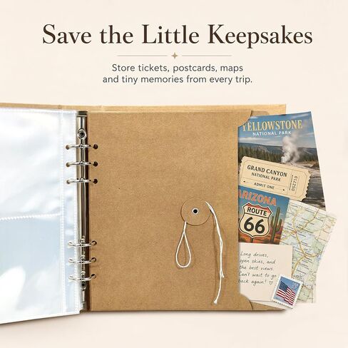 Travel Photo Album 4x6, 6-Ring Binder Holds 100 Photos with 25 Writable Kraft Pages, USA Map Cover Road Trip Scrapbook for Family Vacation, National Parks & Adventure Memories, KUWORD in Saudi Arabia