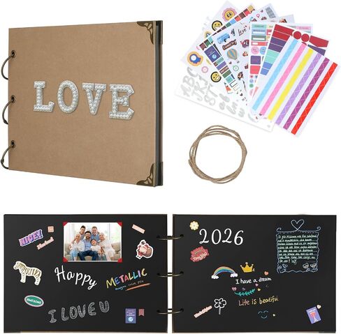 Vintage Style DIY Photo Album, Kraft Paper Cover with Metal Rings, 29x21cm Scrapbook with 30 Black Pages, Removable Sheets for Wedding, Travel, Creative Projects in Saudi Arabia