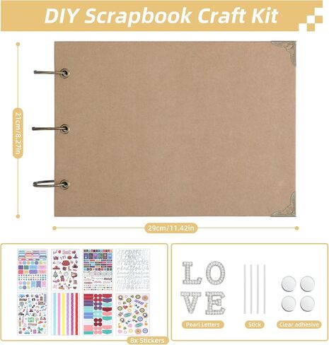 Vintage Style DIY Photo Album, Kraft Paper Cover with Metal Rings, 29x21cm Scrapbook with 30 Black Pages, Removable Sheets for Wedding, Travel, Creative Projects in Saudi Arabia