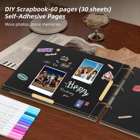 Vintage Style DIY Photo Album, Kraft Paper Cover with Metal Rings, 29x21cm Scrapbook with 30 Black Pages, Removable Sheets for Wedding, Travel, Creative Projects in Saudi Arabia