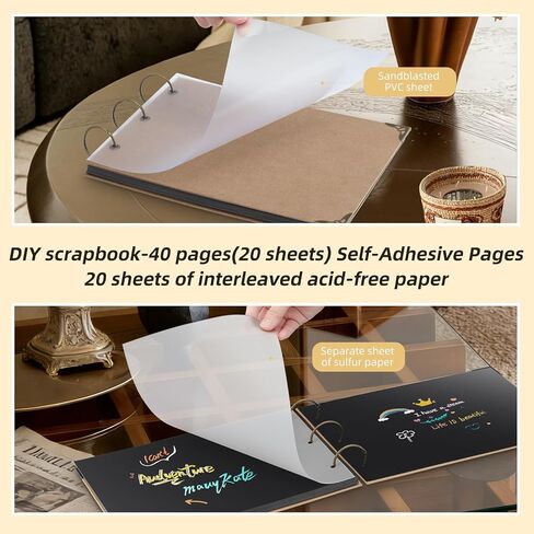 Vintage Style DIY Photo Album, Kraft Paper Cover with Metal Rings, 29x21cm Scrapbook with 30 Black Pages, Removable Sheets for Wedding, Travel, Creative Projects in Saudi Arabia
