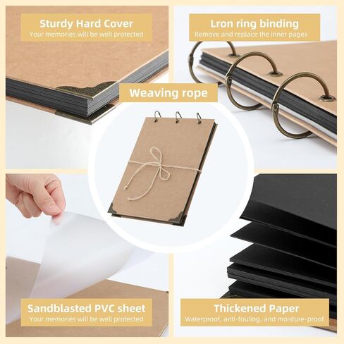 Vintage Style DIY Photo Album, Kraft Paper Cover with Metal Rings, 29x21cm Scrapbook with 30 Black Pages, Removable Sheets for Wedding, Travel, Creative Projects in Saudi Arabia