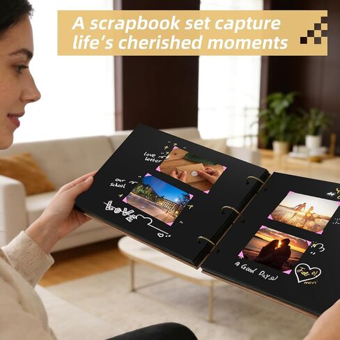 Vintage Style DIY Photo Album, Kraft Paper Cover with Metal Rings, 29x21cm Scrapbook with 30 Black Pages, Removable Sheets for Wedding, Travel, Creative Projects in Saudi Arabia