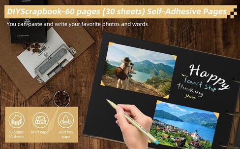 Vintage Style DIY Photo Album, Kraft Paper Cover with Metal Rings, 29x21cm Scrapbook with 30 Black Pages, Removable Sheets for Wedding, Travel, Creative Projects in Saudi Arabia