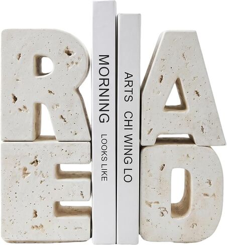 Book Ends Decorative with Read Design Resin Bookends for Heavy Books Book Holders for Shelves Book Stoppers with Non-Slip Pads Unique Read Sign Beige Bookend Gift for Book Lovers in Kuwait