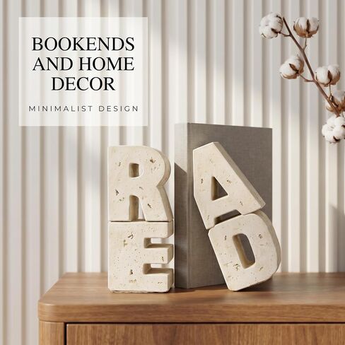 Book Ends Decorative with Read Design Resin Bookends for Heavy Books Book Holders for Shelves Book Stoppers with Non-Slip Pads Unique Read Sign Beige Bookend Gift for Book Lovers in Kuwait