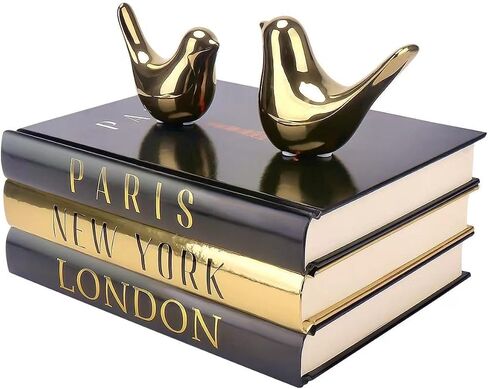 Decorative Books for Home Decor with Small Birds Statues Gold Home Decoration, Modern Style Coffee Table Book Decor, Stacked Books for Bedroom, Living Room, Office Desktop, Cabinets Shelf Decor in Saudi Arabia
