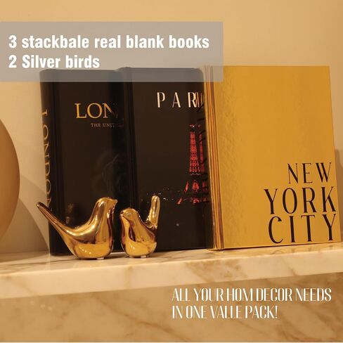 Decorative Books for Home Decor with Small Birds Statues Gold Home Decoration, Modern Style Coffee Table Book Decor, Stacked Books for Bedroom, Living Room, Office Desktop, Cabinets Shelf Decor in Saudi Arabia