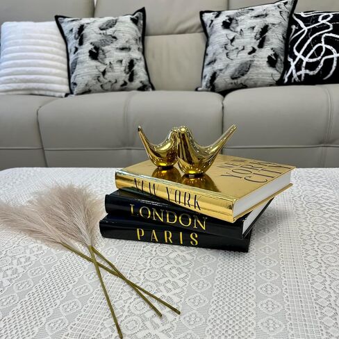 Decorative Books for Home Decor with Small Birds Statues Gold Home Decoration, Modern Style Coffee Table Book Decor, Stacked Books for Bedroom, Living Room, Office Desktop, Cabinets Shelf Decor in Saudi Arabia