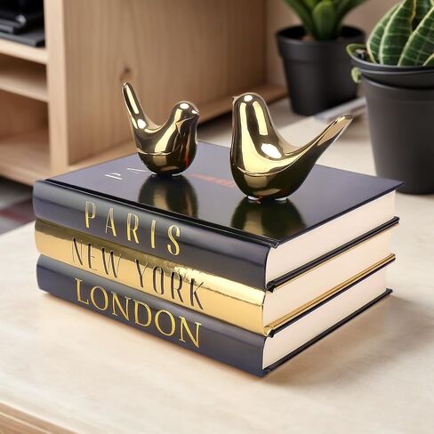 Decorative Books for Home Decor with Small Birds Statues Gold Home Decoration, Modern Style Coffee Table Book Decor, Stacked Books for Bedroom, Living Room, Office Desktop, Cabinets Shelf Decor in Saudi Arabia