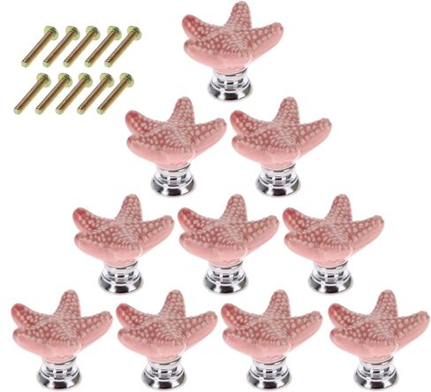 Ceramic Starfish Cabinet Knobs for Nursery Dresser Vanity Cupboard Wardrobe, Nautical Drawer Pull Handles, Cute Beach/Ocean Theme Drawer Knobs, Pack of 12 (Pink) in Saudi Arabia