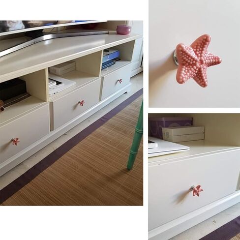 Ceramic Starfish Cabinet Knobs for Nursery Dresser Vanity Cupboard Wardrobe, Nautical Drawer Pull Handles, Cute Beach/Ocean Theme Drawer Knobs, Pack of 12 (Pink) in Saudi Arabia