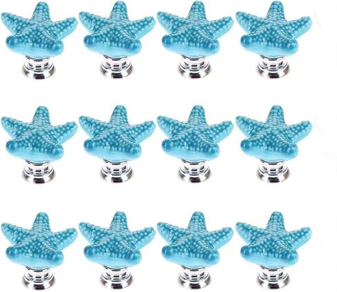 Ceramic Starfish Cabinet Knobs for Nursery Dresser Vanity Cupboard Wardrobe, Nautical Drawer Pull Handles, Cute Beach/Ocean Theme Drawer Knobs, Pack of 12 (Pink) in Saudi Arabia