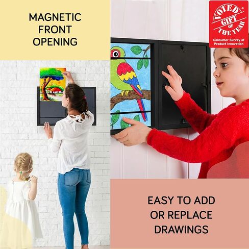KidGallery Kids Art Frames – Set of 2 Kids Artwork Frames Changeable (Black) – Includes Coloring Book – Childrens Artwork Display Frame for Décor and Keepsake Storage – 8.5x11 with Mat or 9x12 Without in Kuwait