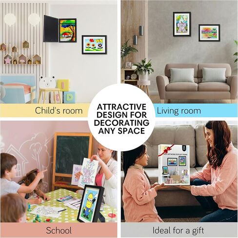 KidGallery Kids Art Frames – Set of 2 Kids Artwork Frames Changeable (Black) – Includes Coloring Book – Childrens Artwork Display Frame for Décor and Keepsake Storage – 8.5x11 with Mat or 9x12 Without in Kuwait
