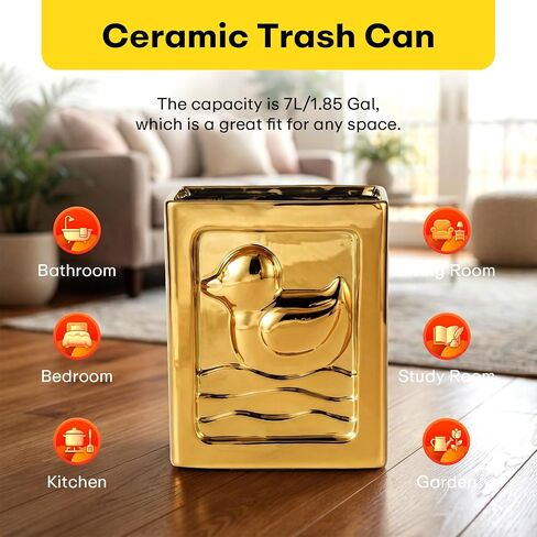 Gold Duck 1.85 Gallon Bathroom Trash Can, Modern Ceramic Wastebasket, Small Garbage Bin for Bedroom, Home Office, Toilet, RV, Near Desk, Under Sink in Saudi Arabia
