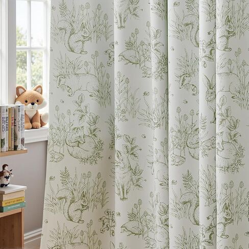 jinchan Woodland Blackout Curtains for Kids Bedroom Nursery Whimsical Cottagecore Bunny Botanical Room Darkening Drapes Green on Beige Farmhouse Nature-Inspired Decor 84 Inch Back Tab 2 Panels in Kuwait