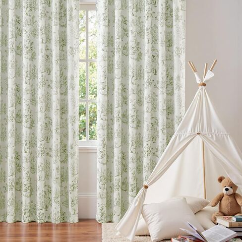 jinchan Woodland Blackout Curtains for Kids Bedroom Nursery Whimsical Cottagecore Bunny Botanical Room Darkening Drapes Green on Beige Farmhouse Nature-Inspired Decor 84 Inch Back Tab 2 Panels in Kuwait