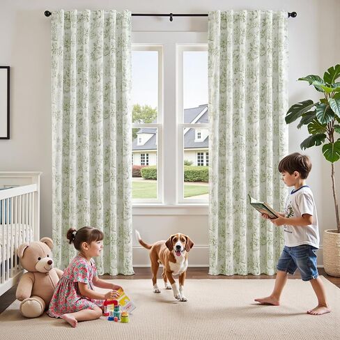 jinchan Woodland Blackout Curtains for Kids Bedroom Nursery Whimsical Cottagecore Bunny Botanical Room Darkening Drapes Green on Beige Farmhouse Nature-Inspired Decor 84 Inch Back Tab 2 Panels in Kuwait