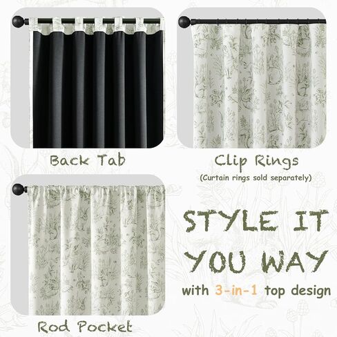 jinchan Woodland Blackout Curtains for Kids Bedroom Nursery Whimsical Cottagecore Bunny Botanical Room Darkening Drapes Green on Beige Farmhouse Nature-Inspired Decor 84 Inch Back Tab 2 Panels in Kuwait