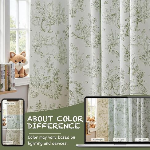 jinchan Woodland Blackout Curtains for Kids Bedroom Nursery Whimsical Cottagecore Bunny Botanical Room Darkening Drapes Green on Beige Farmhouse Nature-Inspired Decor 84 Inch Back Tab 2 Panels in Kuwait