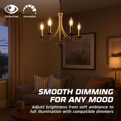 OHLECTRIC 4W LED Filament Candelabra Bulb (4-Pack) 40W Equivalent, E12 Candelabra Base, 2700K Warm White, Clear Filament Dimmable Chandelier Light Bulb, 350 Lumens, High CRI, JA8 Rated Damp Locations in Kuwait