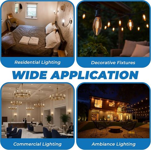 OHLECTRIC 4W LED Filament Candelabra Bulb (4-Pack) 40W Equivalent, E12 Candelabra Base, 2700K Warm White, Clear Filament Dimmable Chandelier Light Bulb, 350 Lumens, High CRI, JA8 Rated Damp Locations in Kuwait