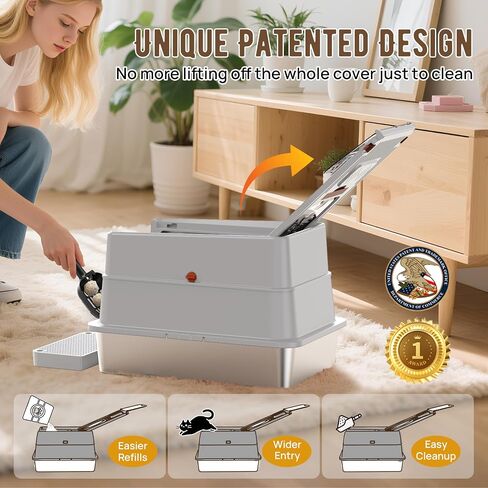 Stainless Steel Litter Box with Lid, SUS304 Metal Cat Litter Box, Enclosed Extra Large Kitty Litter Box High Wall, Jumbo Cat Litter Box with Triple Pedal, Non-Sticky, Anti-Leakage (XXL Gray) in Saudi Arabia