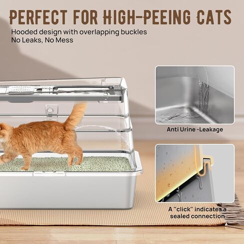 Stainless Steel Litter Box with Lid, SUS304 Metal Cat Litter Box, Enclosed Extra Large Kitty Litter Box High Wall, Jumbo Cat Litter Box with Triple Pedal, Non-Sticky, Anti-Leakage (XXL Gray) in Saudi Arabia
