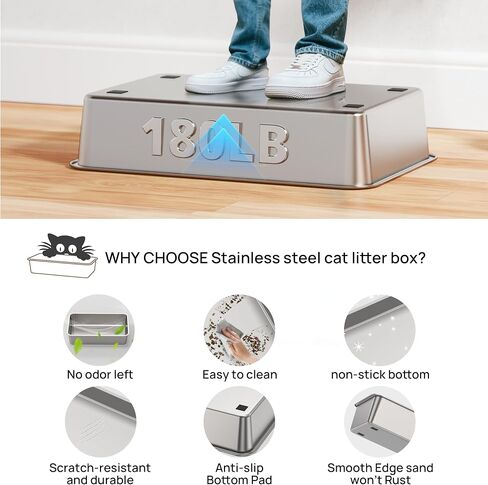 Stainless Steel Litter Box with Lid, SUS304 Metal Cat Litter Box, Enclosed Extra Large Kitty Litter Box High Wall, Jumbo Cat Litter Box with Triple Pedal, Non-Sticky, Anti-Leakage (XXL Gray) in Saudi Arabia