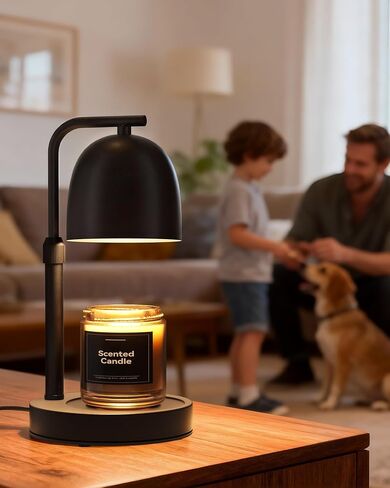 LISUNAR Candle Warmer Lamp with Timer Dimmable, Adjustable Height Black Candle Warmer for Jar Candles, Birthday Gifts for Women & Men, Office Decor, House Warming Gift, Wax Melt Warmer with 2 Bulbs in Saudi Arabia