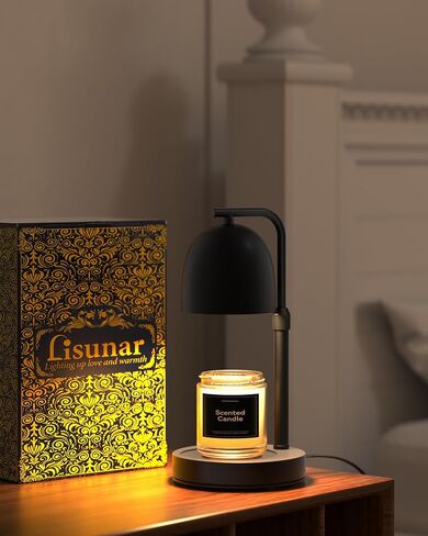 LISUNAR Candle Warmer Lamp with Timer Dimmable, Adjustable Height Black Candle Warmer for Jar Candles, Birthday Gifts for Women & Men, Office Decor, House Warming Gift, Wax Melt Warmer with 2 Bulbs in Saudi Arabia