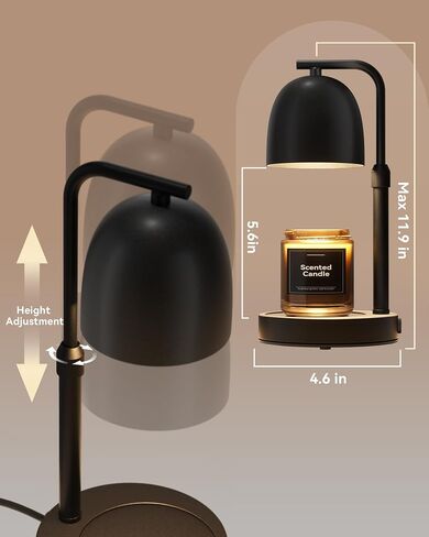 LISUNAR Candle Warmer Lamp with Timer Dimmable, Adjustable Height Black Candle Warmer for Jar Candles, Birthday Gifts for Women & Men, Office Decor, House Warming Gift, Wax Melt Warmer with 2 Bulbs in Saudi Arabia