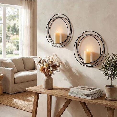 ZEXUIRU 2 Set Metal Wall Candle Sconce for Living Room Bedroom Dining Room Bathroom Decorative Iron Candle Holders Farmhouse Wall-Mounted Metal Sconces Holder - Gold 12.8in in Saudi Arabia