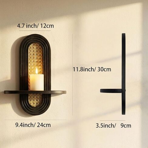 Wall Candle Holder Sconce, Set of 2 Wooden Wall Mounted Candle Holder with Arched Shelf and Gold Metal Vine Detail, Decorative Wall Sconce for Pillar Candles, Living Room Bedroom Entryway Decor in Kuwait