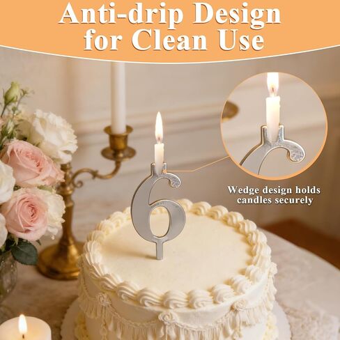 20 Pcs Reusable Number Candle Holder Set, 0-9 Digital Silver Adjustable Candles Stand, Stainless Steel Birthday Cake Candle Holder, Cake Decoration Accessories for Birthday Anniversary Party in Kuwait
