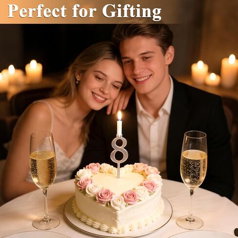20 Pcs Reusable Number Candle Holder Set, 0-9 Digital Silver Adjustable Candles Stand, Stainless Steel Birthday Cake Candle Holder, Cake Decoration Accessories for Birthday Anniversary Party in Kuwait