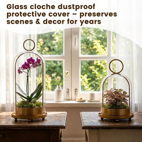 Dreamtrues 5.2" & 4.5" Hurricane Glass Candle Holders – Set of 2 Brass Metal Candle Holder Lanterns with Thick Glass Dome, Shabby Chic Style for Tabletop or Hanging, Fit Pillar Candles & Plants in Saudi Arabia