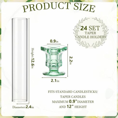 Teenyyou 12 Set Glass Hurricane Candle Holders 11.8'' and Green Taper Glass Candlestick Holders 0.9'' Clear Candleholders Open Ended Tube Shape for Wedding Party Table Centerpiece Home Decor in Kuwait