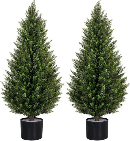VIVATREES 3FT Artificial Topiary Cedar Trees, UV-Resistant Faux Evergreen Outdoor Plants, Artificial Pine Tree for Outdoor Front Porch Patio Entryway Decor, Set of 2 in Saudi Arabia