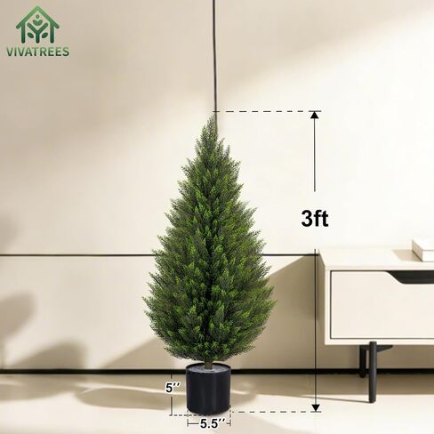 VIVATREES 3FT Artificial Topiary Cedar Trees, UV-Resistant Faux Evergreen Outdoor Plants, Artificial Pine Tree for Outdoor Front Porch Patio Entryway Decor, Set of 2 in Saudi Arabia