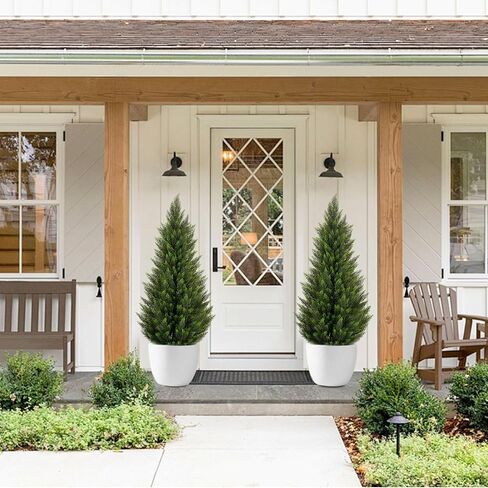 VIVATREES 3FT Artificial Topiary Cedar Trees, UV-Resistant Faux Evergreen Outdoor Plants, Artificial Pine Tree for Outdoor Front Porch Patio Entryway Decor, Set of 2 in Saudi Arabia