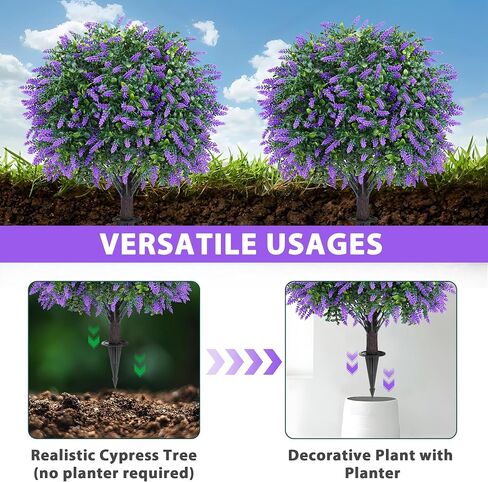 Grooy Artificial Boxwood Topiary Ball with Lavender, Set of 2 Artificial Shrub Bushes with Ground Spike, UV Resistant Fake Evergreen Plant Tree for Porch Outdoor Planters Indoor in Saudi Arabia