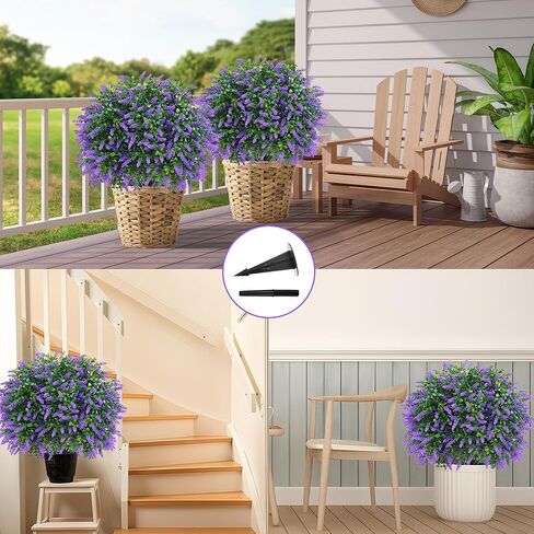 Grooy Artificial Boxwood Topiary Ball with Lavender, Set of 2 Artificial Shrub Bushes with Ground Spike, UV Resistant Fake Evergreen Plant Tree for Porch Outdoor Planters Indoor in Saudi Arabia