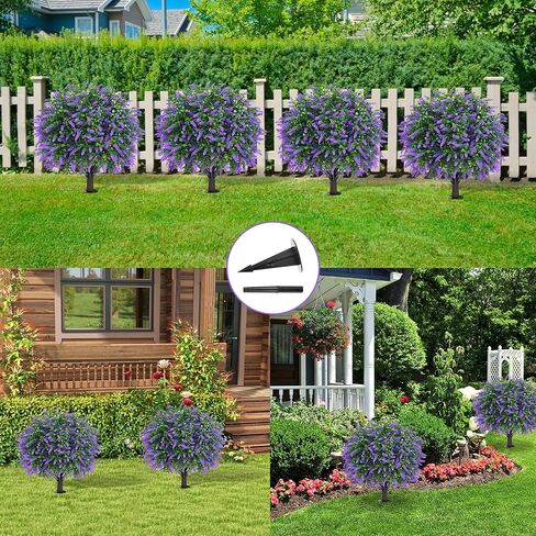 Grooy Artificial Boxwood Topiary Ball with Lavender, Set of 2 Artificial Shrub Bushes with Ground Spike, UV Resistant Fake Evergreen Plant Tree for Porch Outdoor Planters Indoor in Saudi Arabia